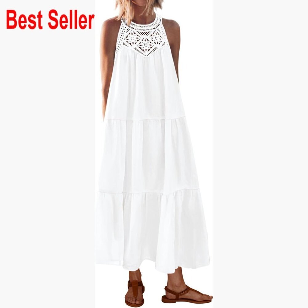 Halter Hollow Out Maxi Dress with Button Keyhole Back